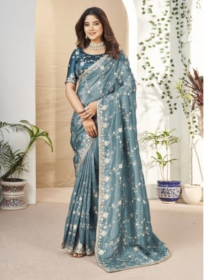 Classical Teal Party Traditional Saree