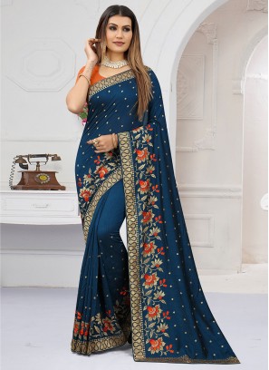Classy Embroidered Blue Classic Saree