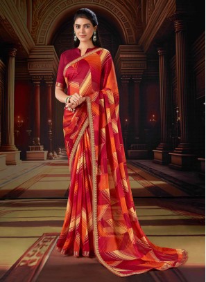 Classy Red Digital Print Classic Saree