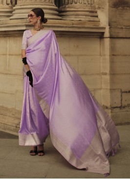 Compelling Lavender Weaving Handloom silk Classic 