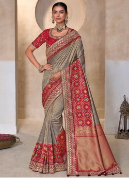 Compelling Patola Print Grey Traditional Saree