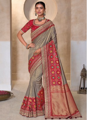 Compelling Patola Print Grey Traditional Saree