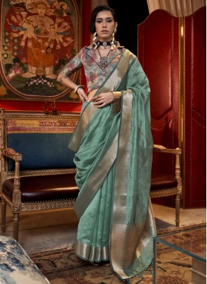 Compelling Sea Green Traditional Saree