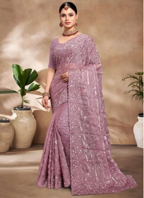 Compelling Sequins Lavender Traditional Saree