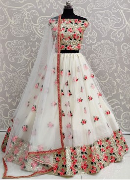 Compelling White Net Trendy Lehenga Choli