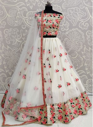 Compelling White Net Trendy Lehenga Choli