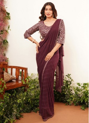 Competent Mirror Burgundy Lycra Designer Saree