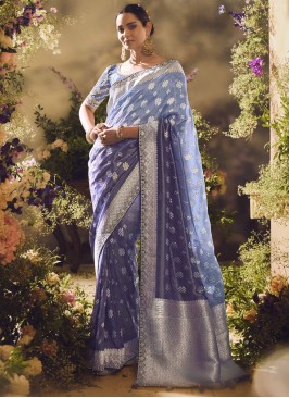 Congenial Border Blue Designer Saree