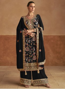 Conspicuous Black Embroidered Trendy Salwar Kameez