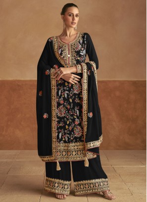 Conspicuous Black Embroidered Trendy Salwar Kameez