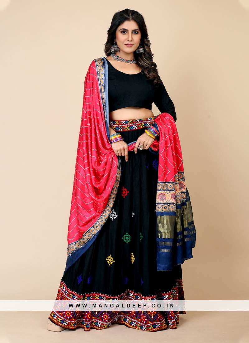Black and Yellow Ready to Wear Navratri Lehenga Choli in Cotton With Gamthi  Work | Navratri dress, Lehenga choli wedding, Red lehenga choli