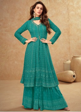 Conspicuous Georgette Rama Embroidered Designer Salwar Kameez