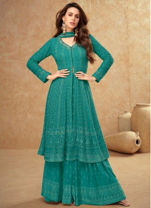 Conspicuous Georgette Rama Embroidered Designer Salwar Kameez