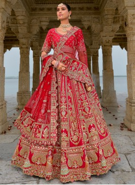 Conspicuous Silk Sequins Red Trendy Lehenga Choli