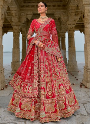 Conspicuous Silk Sequins Red Trendy Lehenga Choli