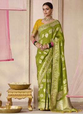 Contemporary Saree Floral Patterns Viscose in Green