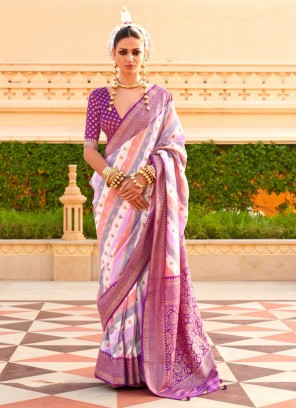 Contemporary Saree Foil Print Silk in Pink