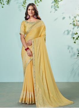 Contemporary Saree Plain Silk in Yellow