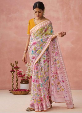 Contemporary Saree Print Brasso in Pink