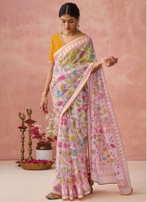 Contemporary Saree Print Brasso in Pink