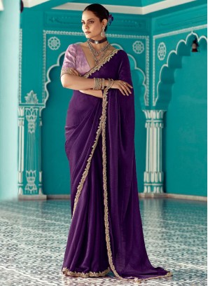 Contemporary Saree Sequins Organza in Purple