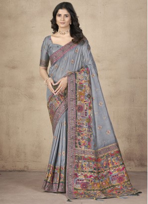 Contemporary Saree Thread Pashnima Silk in Grey