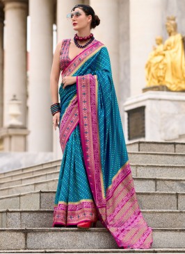 Contemporary Saree Weaving Banarasi Silk in Blue