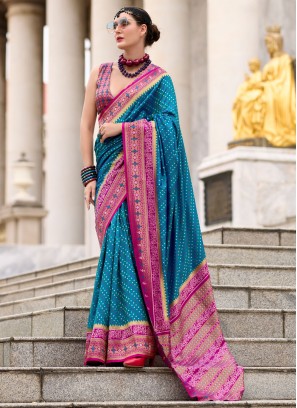 Contemporary Saree Weaving Banarasi Silk in Blue