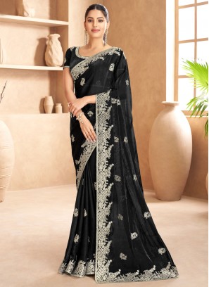 Contemporary Saree Zari Satin in Black