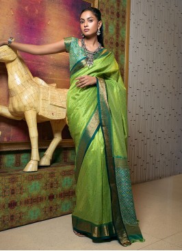 Contemporary Saree Zari Silk in Green