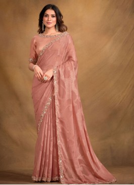 Contemporary Style Saree Sequins Georgette in Peach