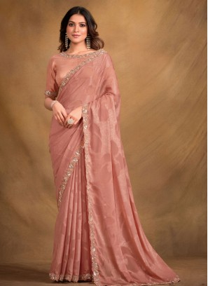 Contemporary Style Saree Sequins Georgette in Peach