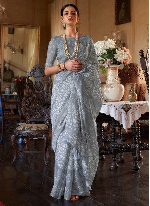 Cotton Grey Printed Trendy Saree