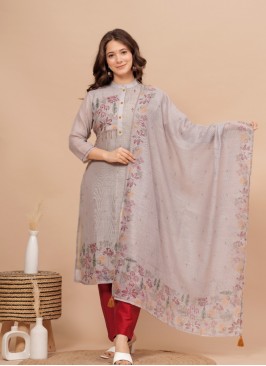 Cotton Handwork Grey and Maroon Readymade Suit