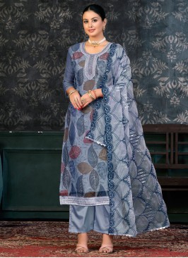 Cotton Print Blue Palazzo Salwar Suit