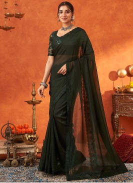 Cotton Silk Embroidered Green Traditional Saree