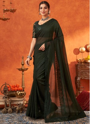 Cotton Silk Embroidered Green Traditional Saree