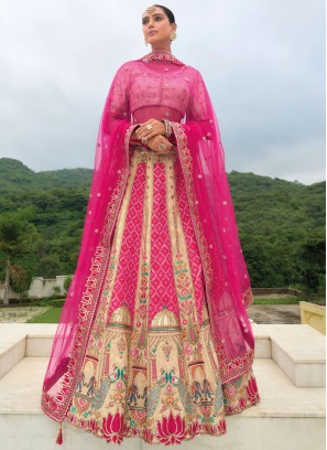 Cream and Rani Color Lehenga Choli