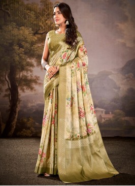 Cream Cotton Silk Ceremonial Contemporary Saree