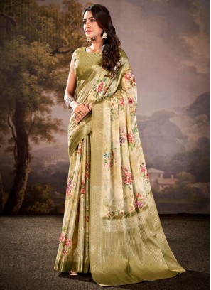 Cream Cotton Silk Ceremonial Contemporary Saree