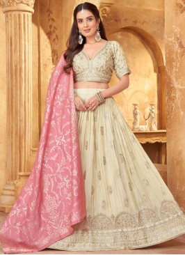 Cream Engagement Readymade Lehenga Choli