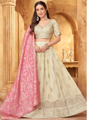 Cream Engagement Readymade Lehenga Choli