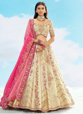 Cream Engagement Silk Trendy A Line Lehenga Choli