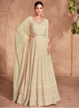 Cream Mirror Georgette Trendy Gown