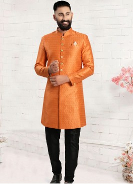 Orange & Black Fusion Elegance: Men's Indo-Western
