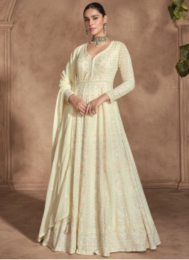 Cream Reception Georgette Floor Length Gown