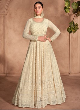 Cream Sequins Readymade Gown