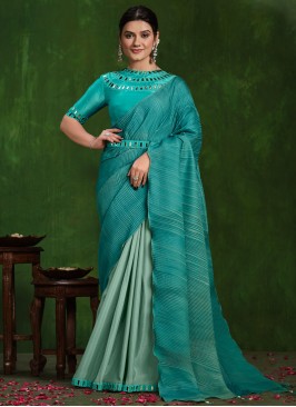 Crepe Silk Blue Mirror Contemporary Saree