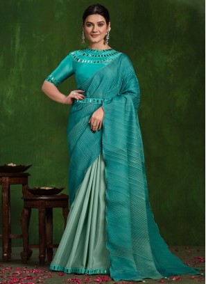 Crepe Silk Blue Mirror Contemporary Saree