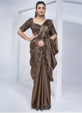 Crepe Silk Brown Khatli Work Classic Saree